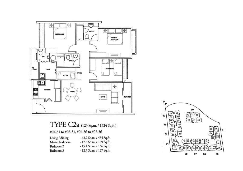 The Raintree floor plan 1,324 sqft Type C2a