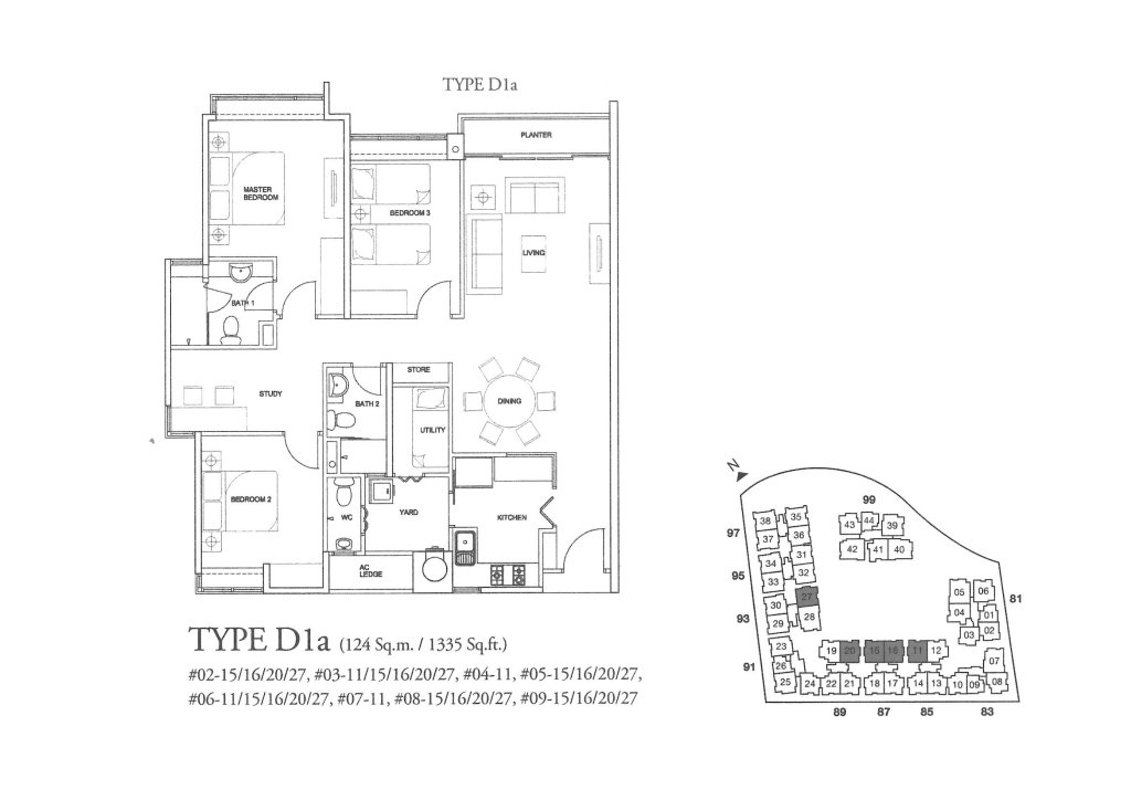 The Raintree floor plan 1,335 sqft Type D1a