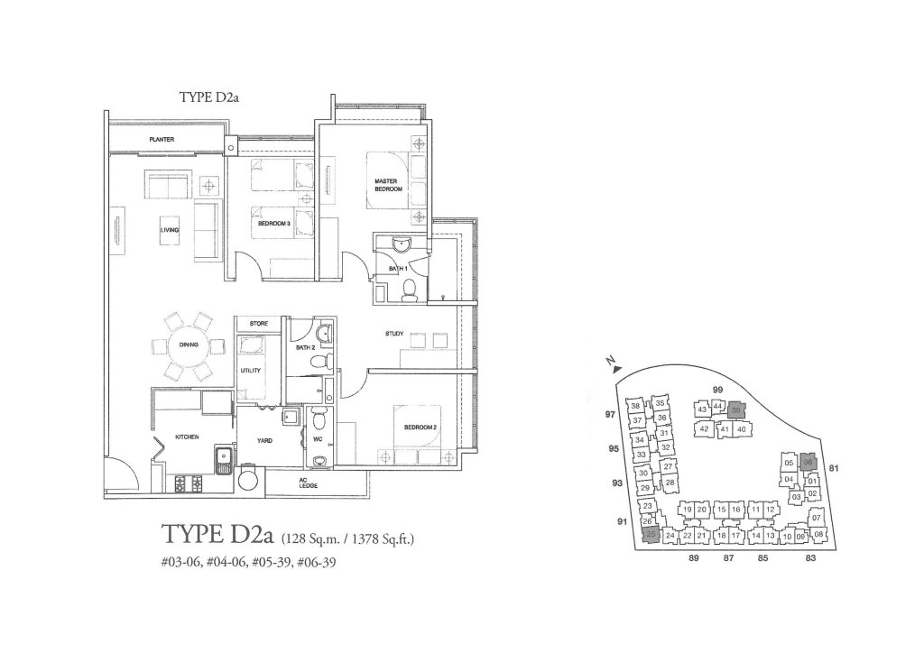 The Raintree floor plan 1,378 sqft Type D2a