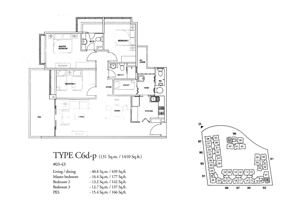 The Raintree floor plan 1,410 sqft Type C6d-p