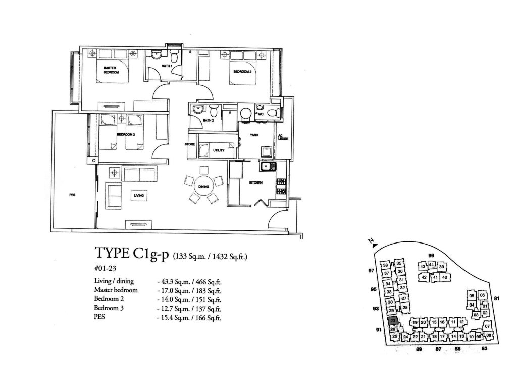 The Raintree floor plan 1,432 sqft Type C1g-p