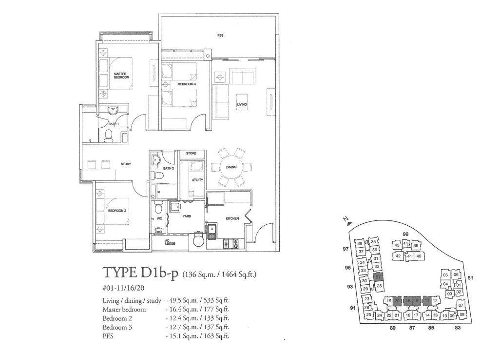 The Raintree floor plan 1,464 sqft Type D1b-p