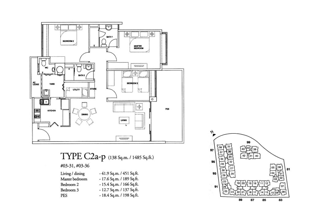 The Raintree floor plan 1,485 sqft Type C2a-p