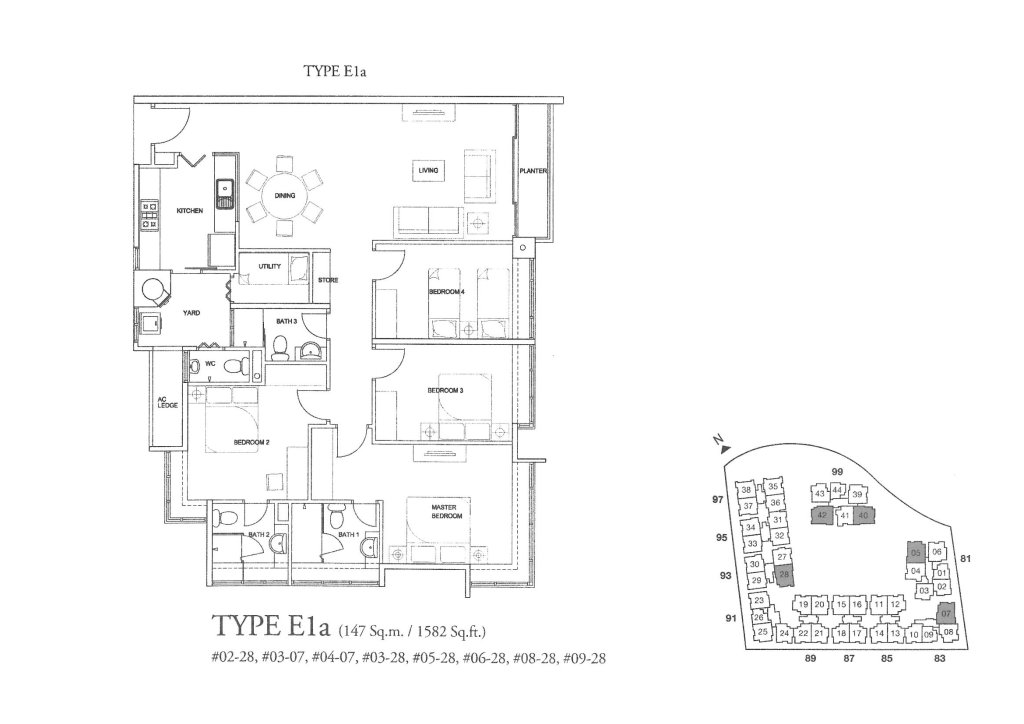 The Raintree floor plan 1,582 sqft Type E1a