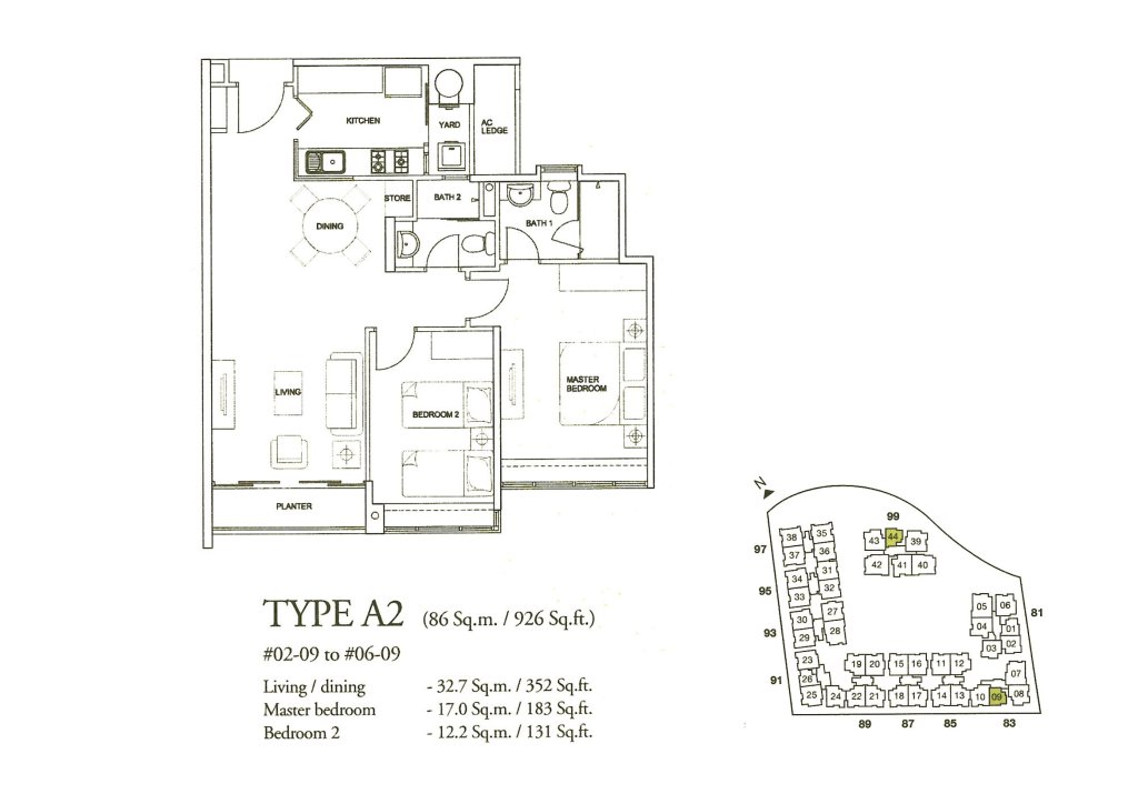 The Raintree floor plan 926 sqft Type A2