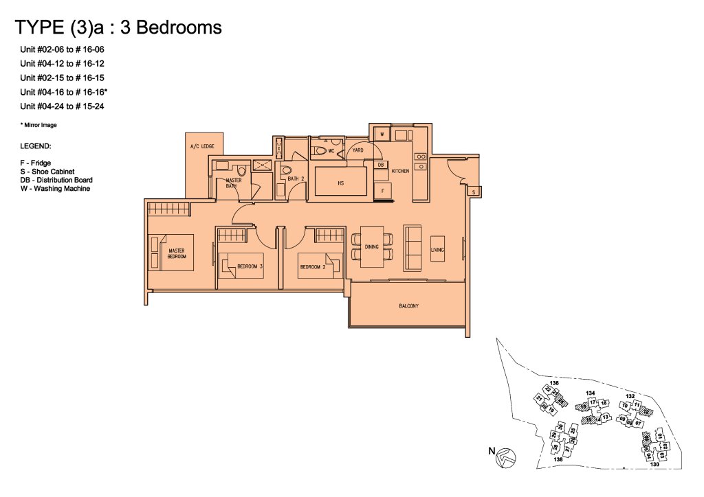 The Scala floor plan Type 3A, 1044 sqft, Serangoon, Singapore