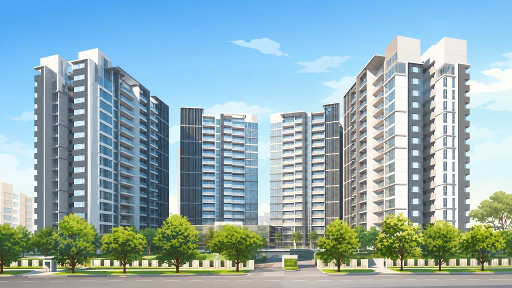 The Scala condominium towers and landscaping