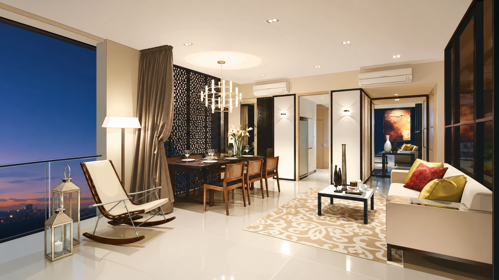 The Scala bedroom and living area interior