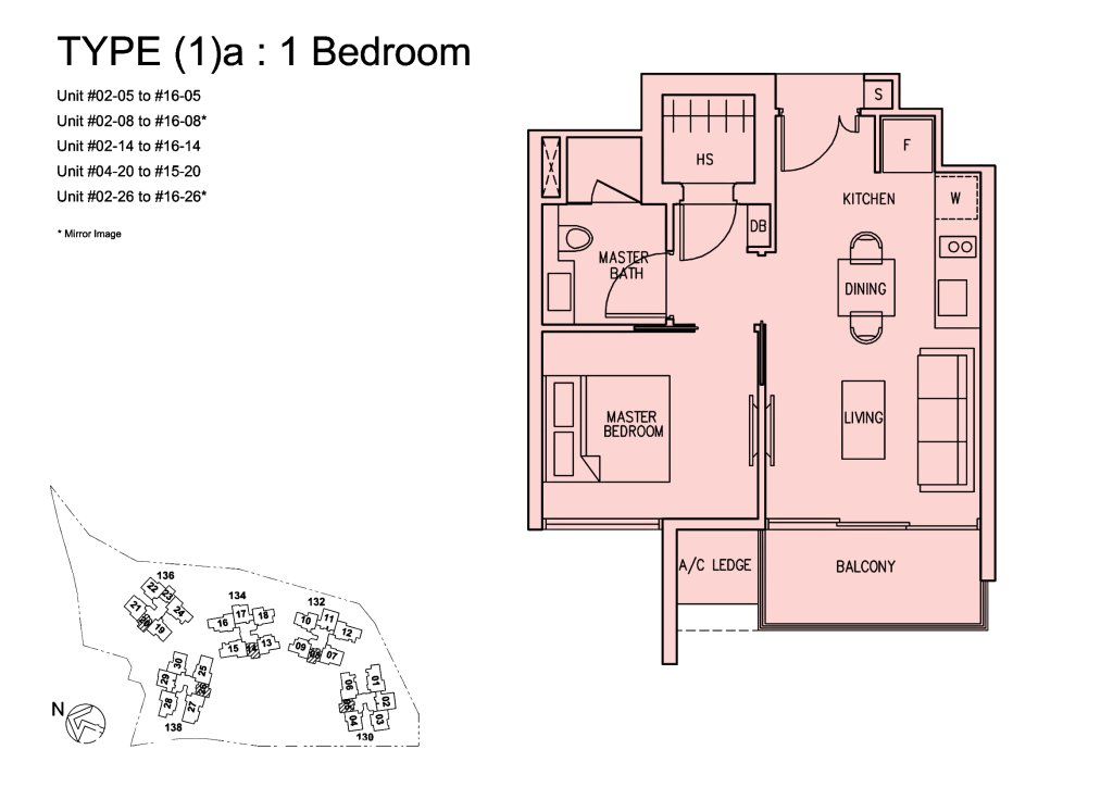 The Scala floor plan Type 1A, 474 sqft, Serangoon, Singapore