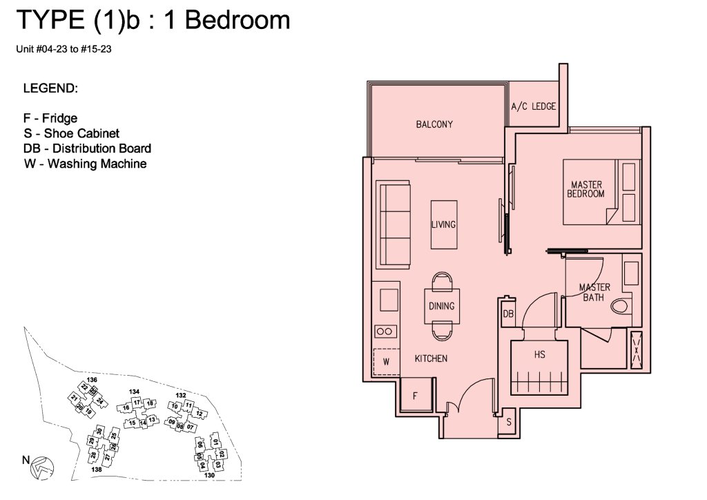 The Scala floor plan Type 1B, 484 sqft, Serangoon, Singapore