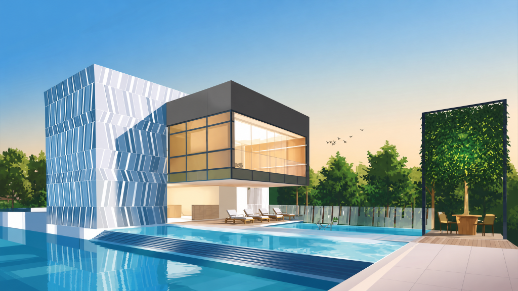 The Scala clubhouse and swimming pool