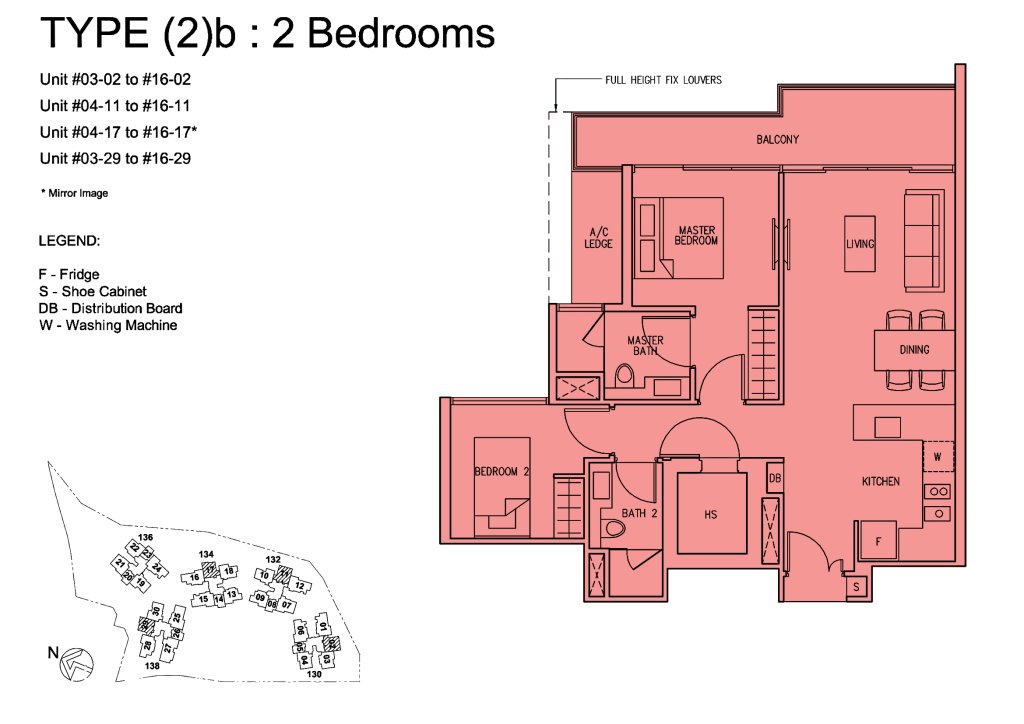 The Scala floor plan Type 2B, 850 sqft, Serangoon, Singapore