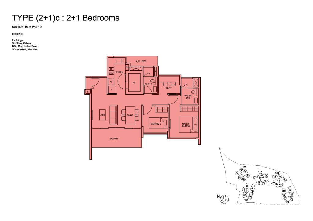 The Scala floor plan Type 2C, 893 sqft, Serangoon, Singapore