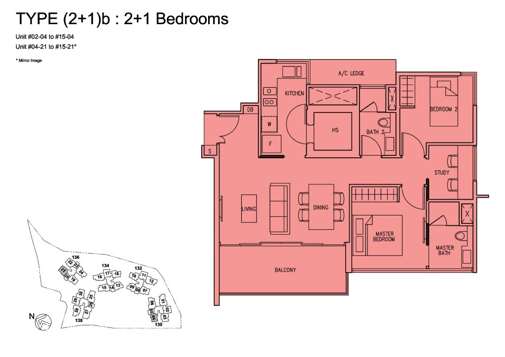 The Scala floor plan Type 2B, 904 sqft, Serangoon, Singapore