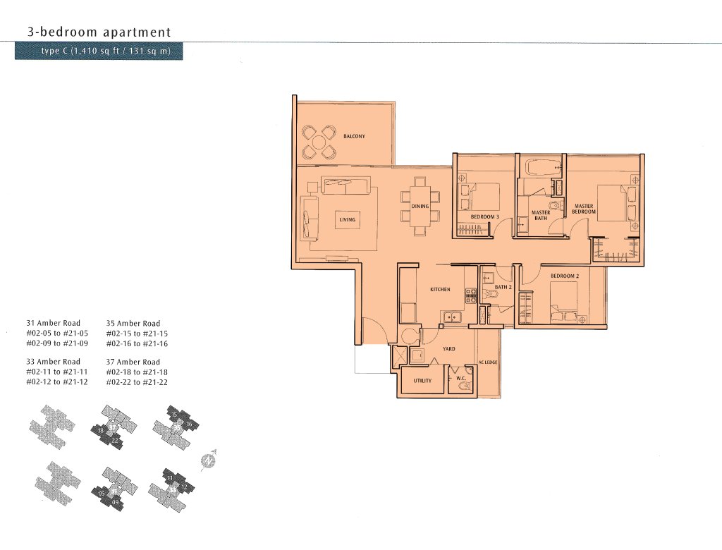 The Sea View floor plan Type C, 1410 sqft, Marine Parade, Singapore