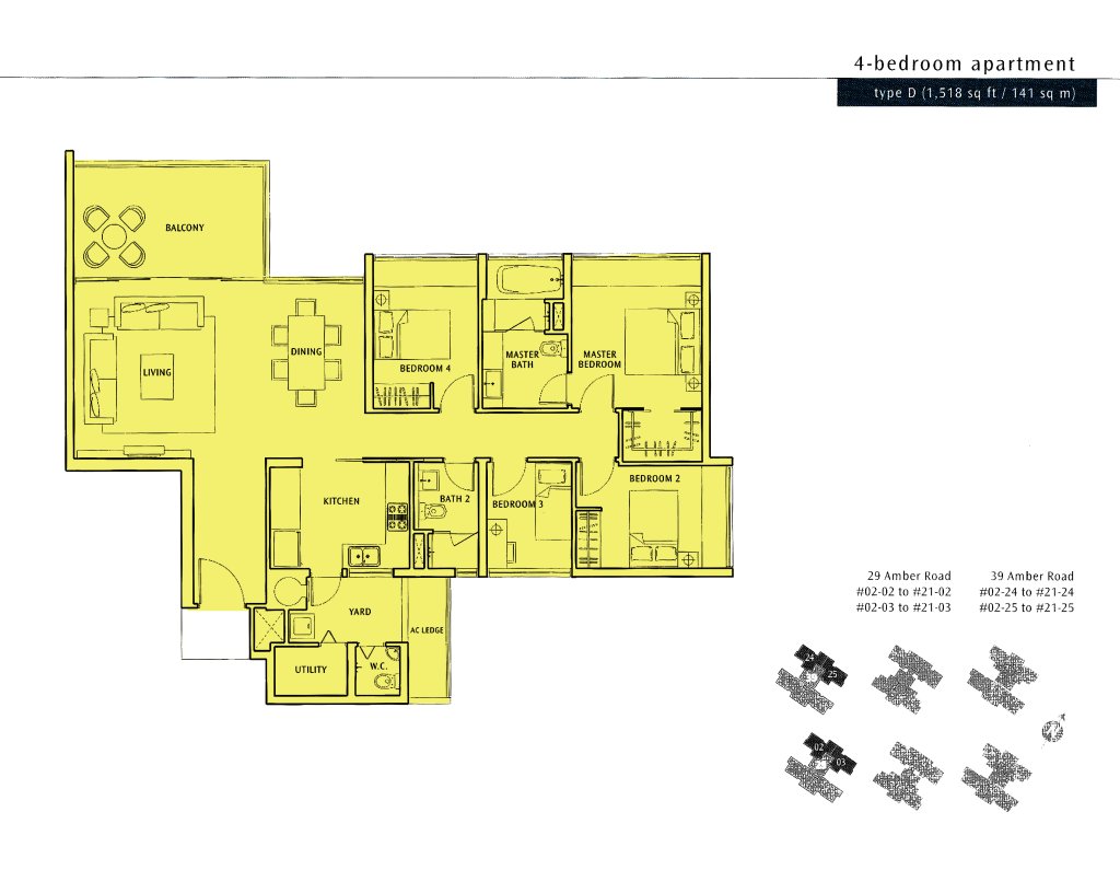 The Sea View floor plan Type D, 1518 sqft, Marine Parade, Singapore