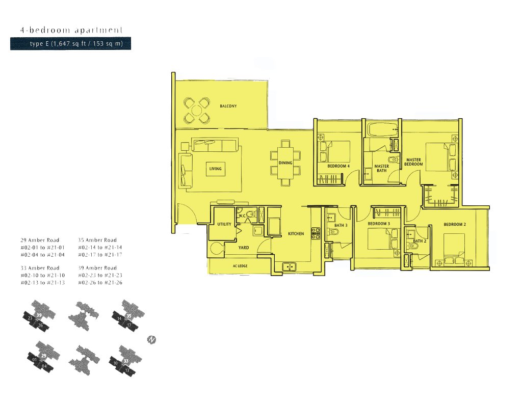 The Sea View floor plan Type E, 1647 sqft, Marine Parade, Singapore