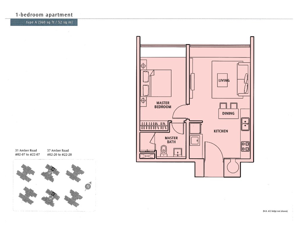 The Sea View floor plan Type A, 560 sqft, Marine Parade, Singapore