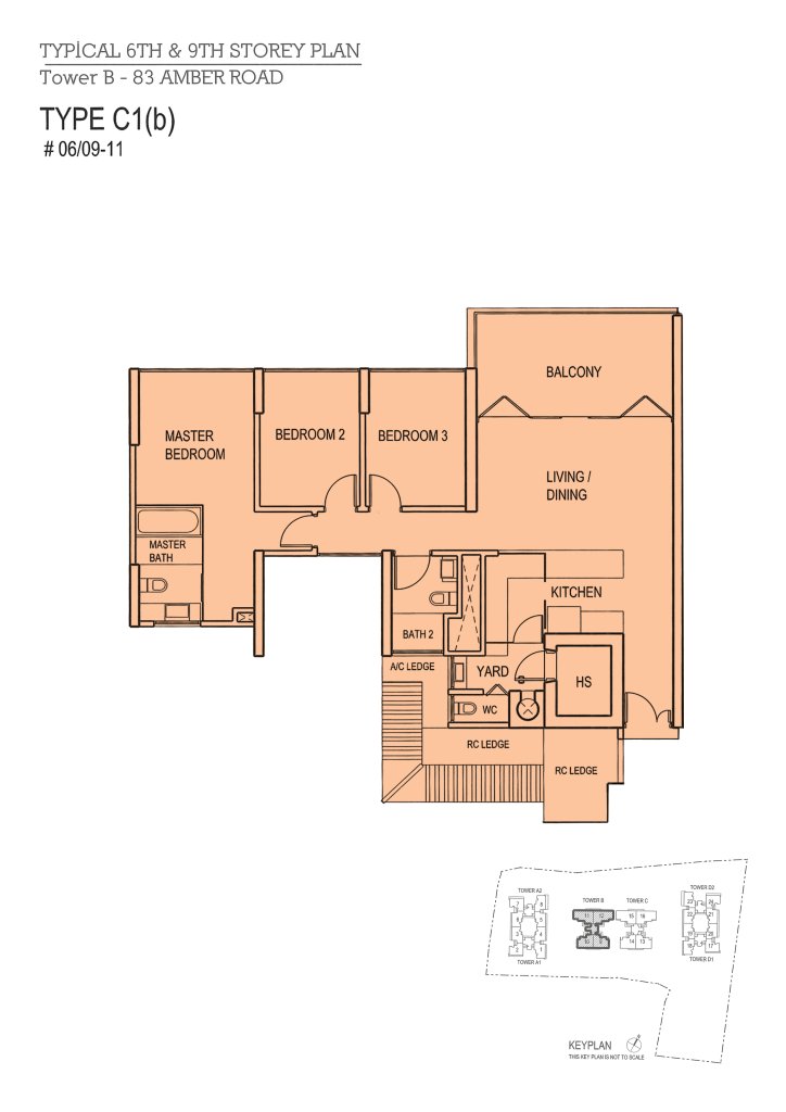 The Shore Residences floor plan Type C1b, 1292 sqft, Marine Parade, Singapore