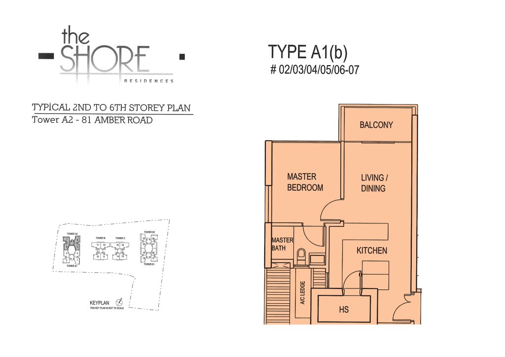 The Shore Residences floor plan Type A1b, 592 sqft, Marine Parade, Singapore