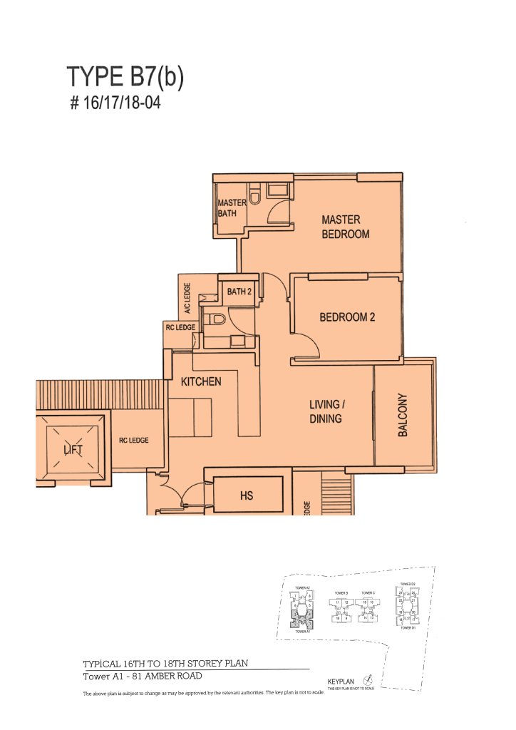 The Shore Residences floor plan Type B7b, 893 sqft, Marine Parade, Singapore