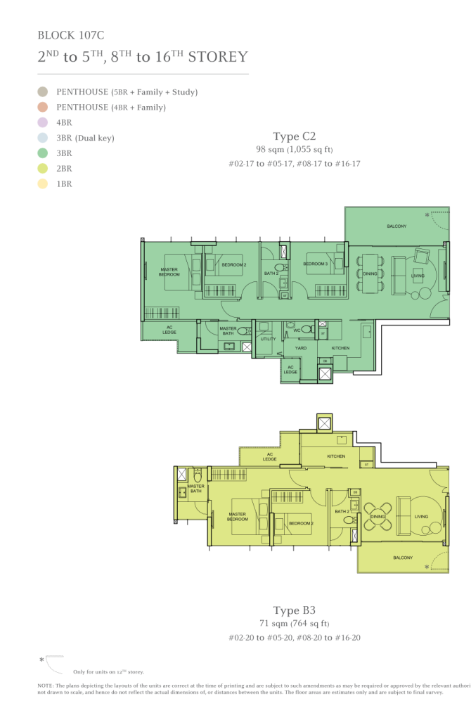 The Tembusu floor plan Type C2, 1055 sqft, Hougang, Singapore