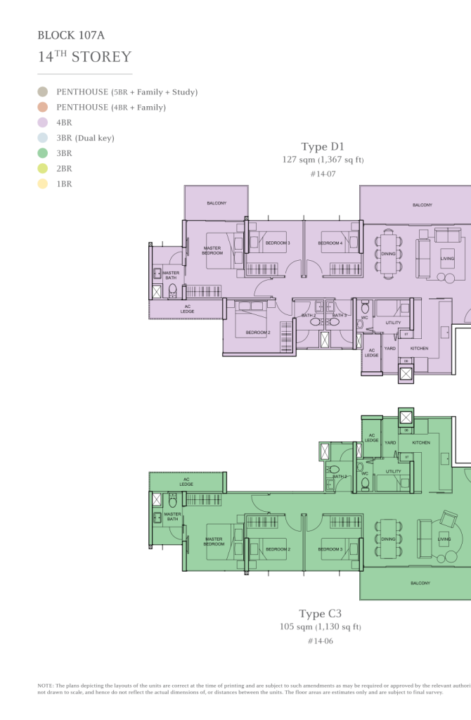 The Tembusu floor plan Type C3, 1130 sqft, Hougang, Singapore