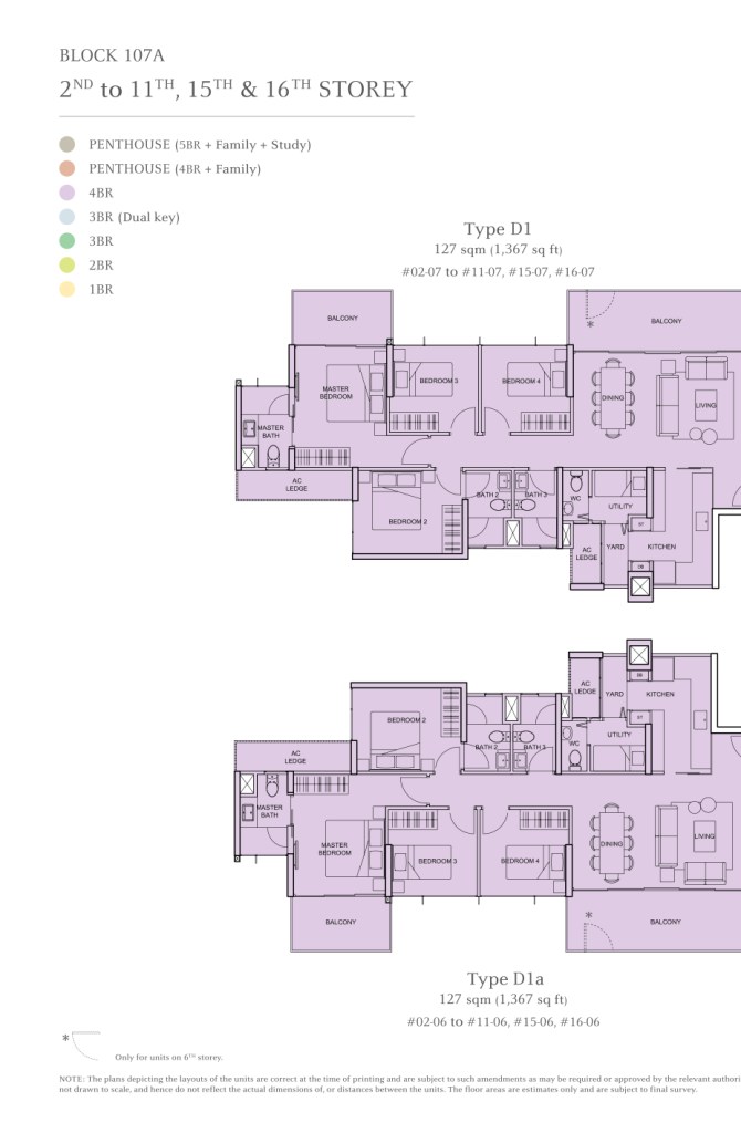 The Tembusu floor plan Type D1, 1367 sqft, Hougang, Singapore