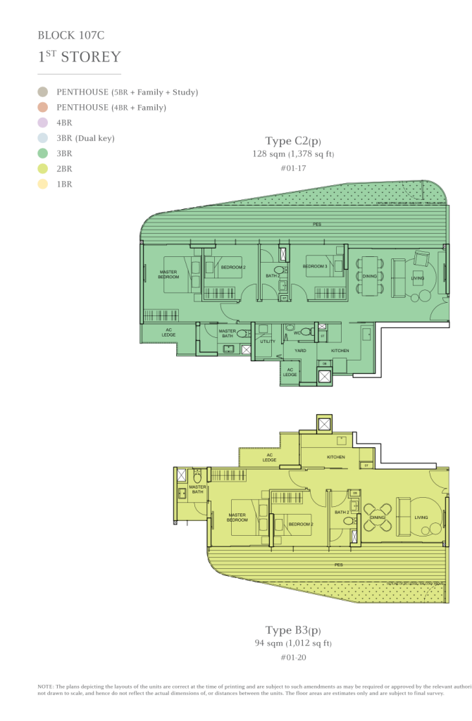 The Tembusu floor plan Type C2p, 1378 sqft, Hougang, Singapore