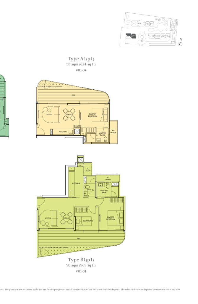 The Tembusu floor plan Type A1p1, 624 sqft, Hougang, Singapore