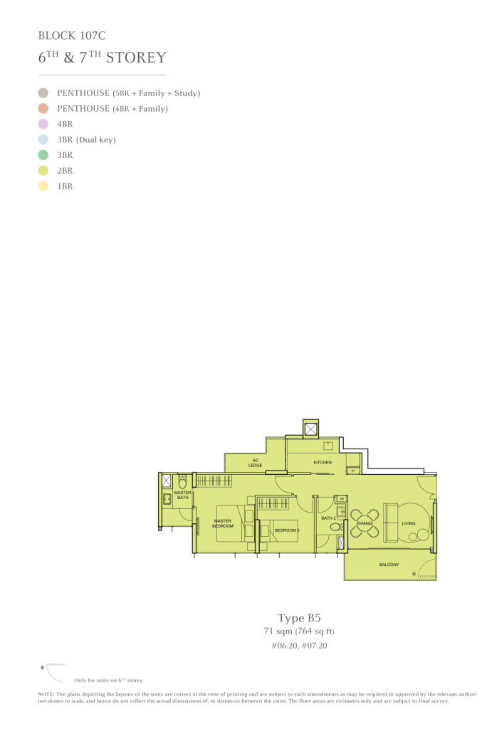 The Tembusu floor plan Type B5, 764 sqft, Hougang, Singapore