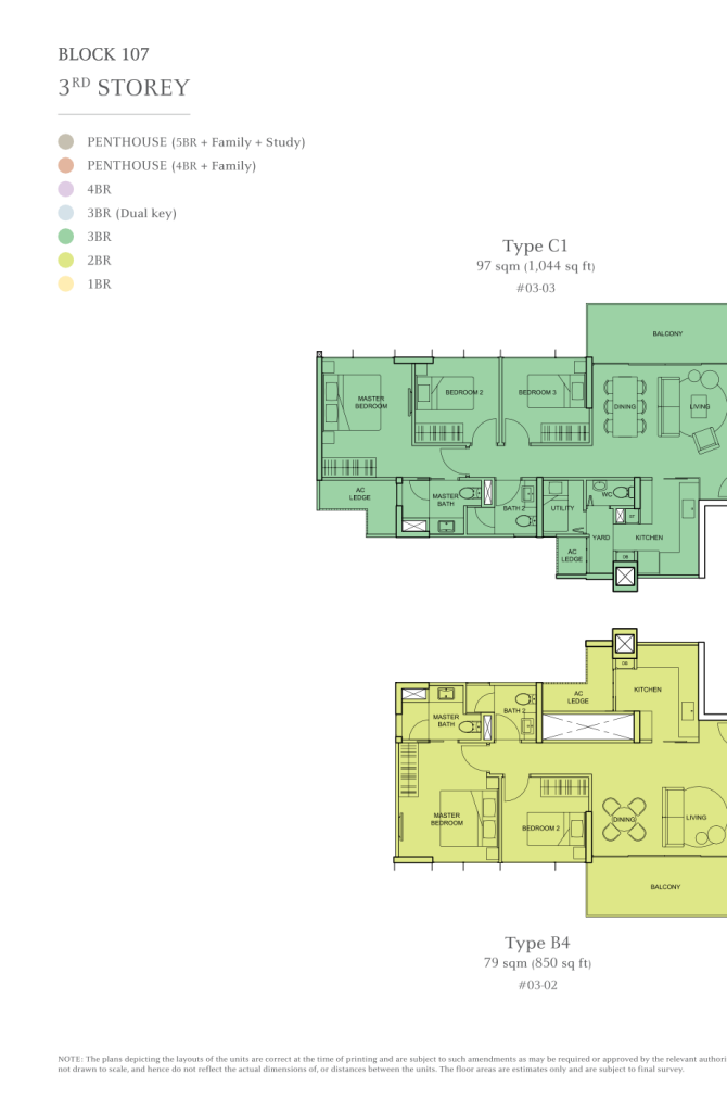 The Tembusu floor plan Type B4, 850 sqft, Hougang, Singapore