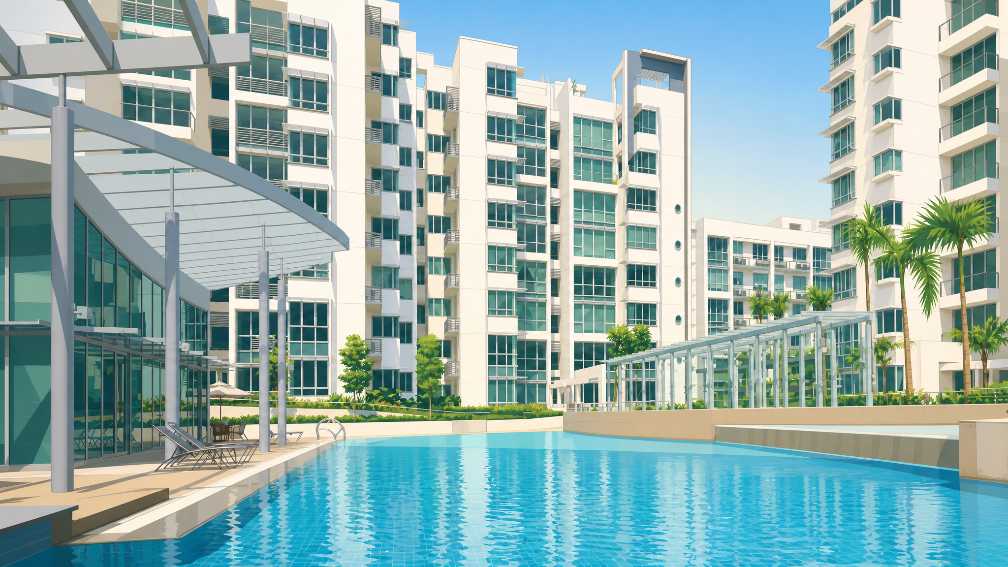 The Tessarina pool and the blocks behind the glass canopy