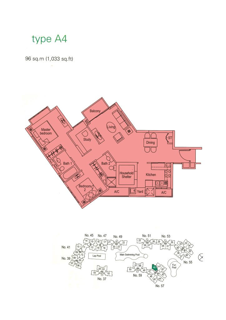 The Warren floor plan 1,033 sqft Type A4