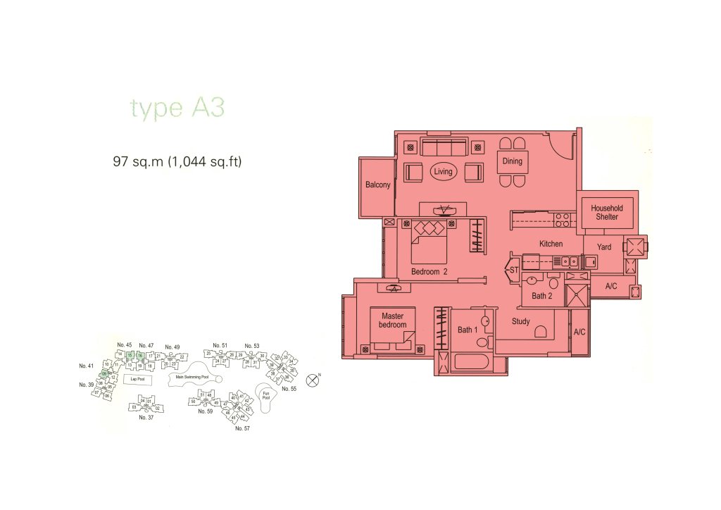 The Warren floor plan 1,044 sqft Type A3
