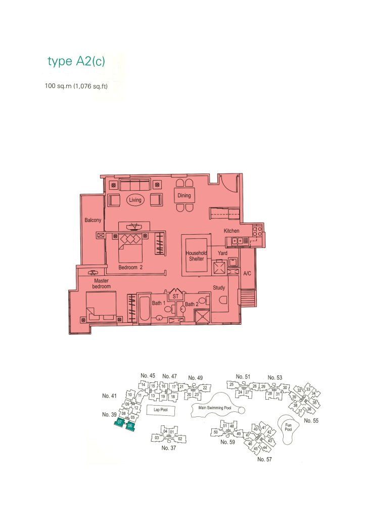 The Warren floor plan 1,076 sqft Type A2(c)