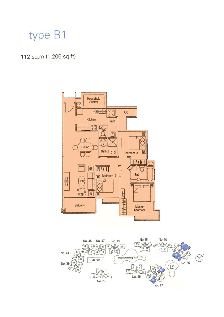 The Warren floor plan 1,206 sqft Type B1