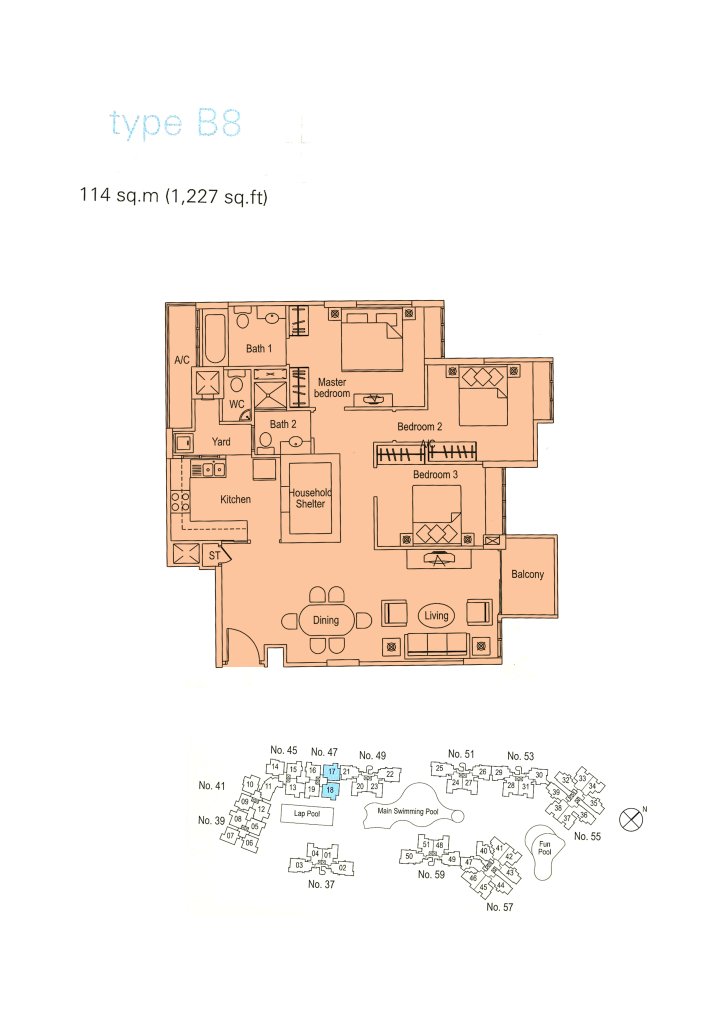 The Warren floor plan 1,227 sqft Type B8