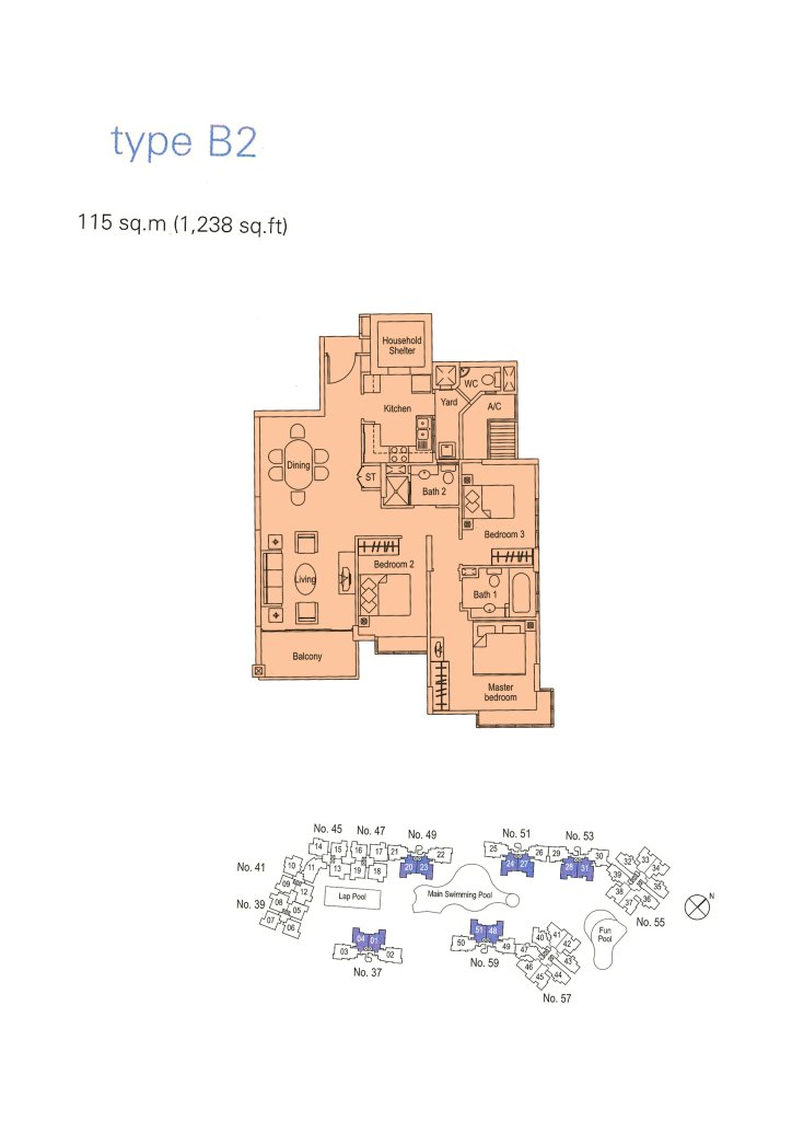 The Warren floor plan 1,238 sqft Type B2