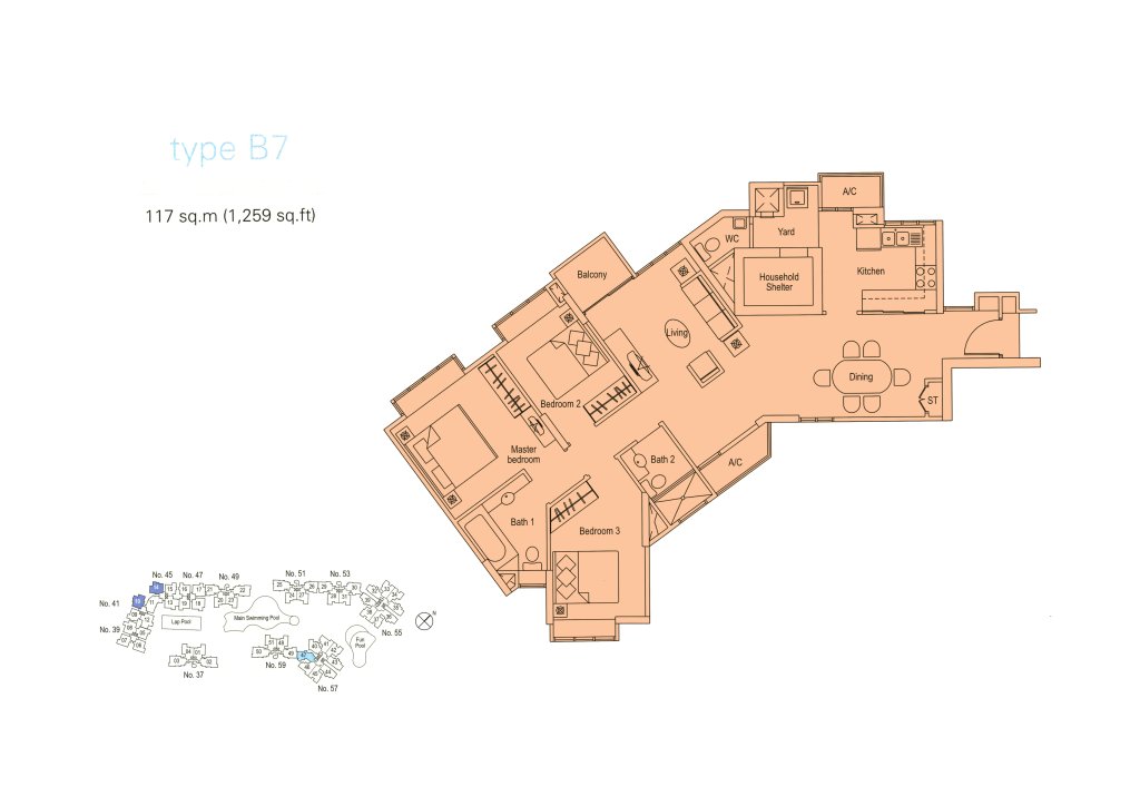 The Warren floor plan 1,259 sqft Type B7