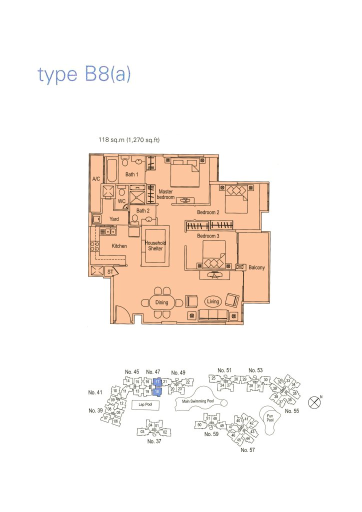 The Warren floor plan 1,270 sqft Type B8(a)