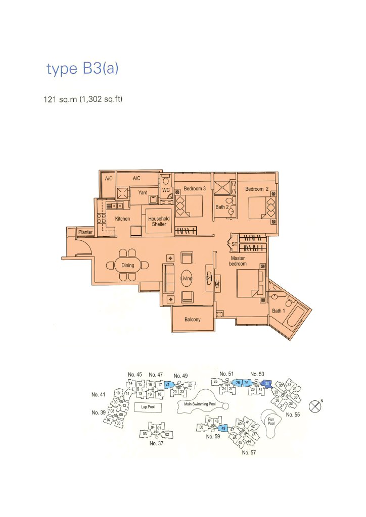 The Warren floor plan 1,302 sqft Type B3(a)