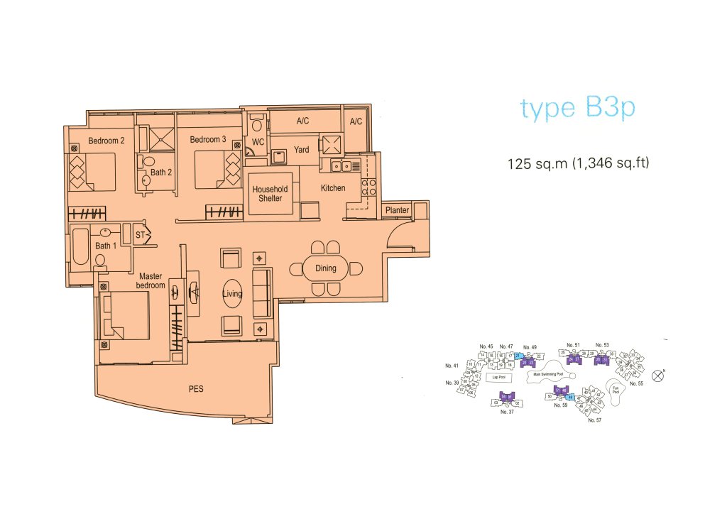 The Warren floor plan 1,346 sqft Type B3p