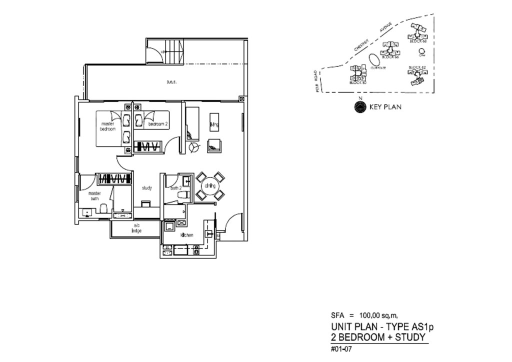 Tree House floor plan 1,076 sqft Type AS1p