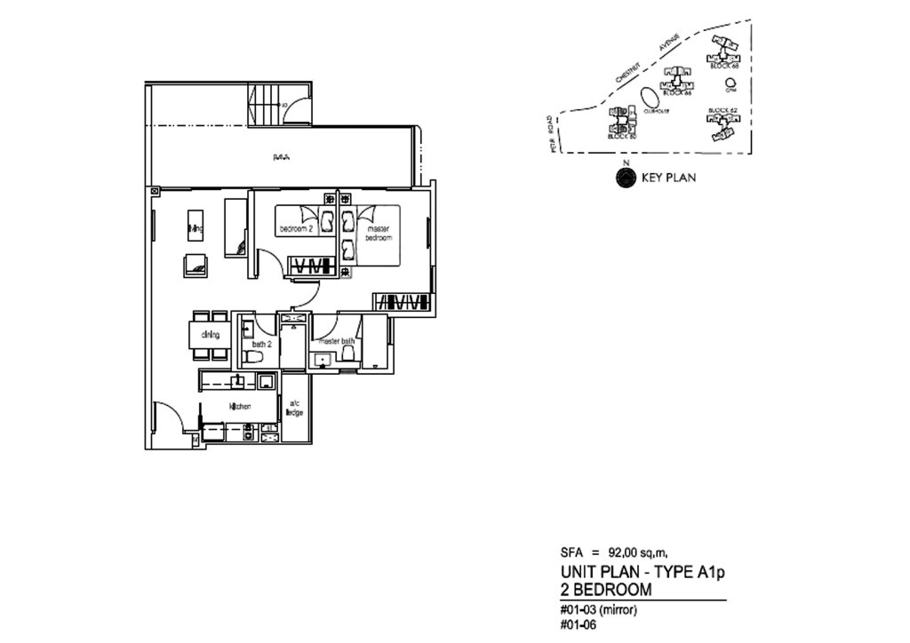 Tree House floor plan 990 sqft Type A1p