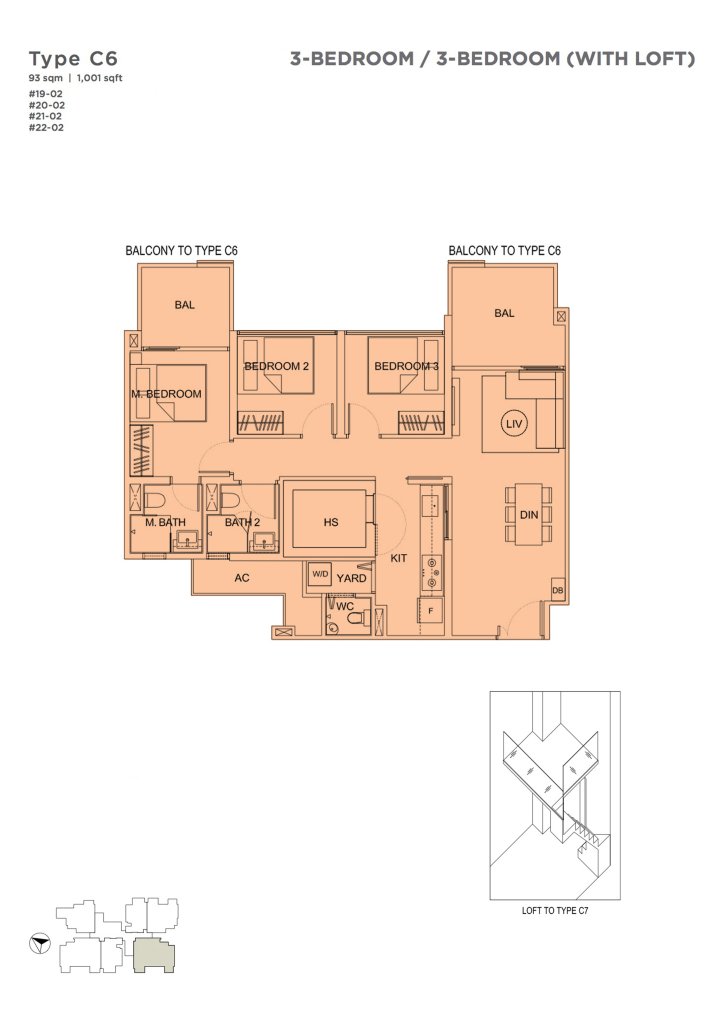Uptown @ Farrer floor plan 1,001 sqft Type C6