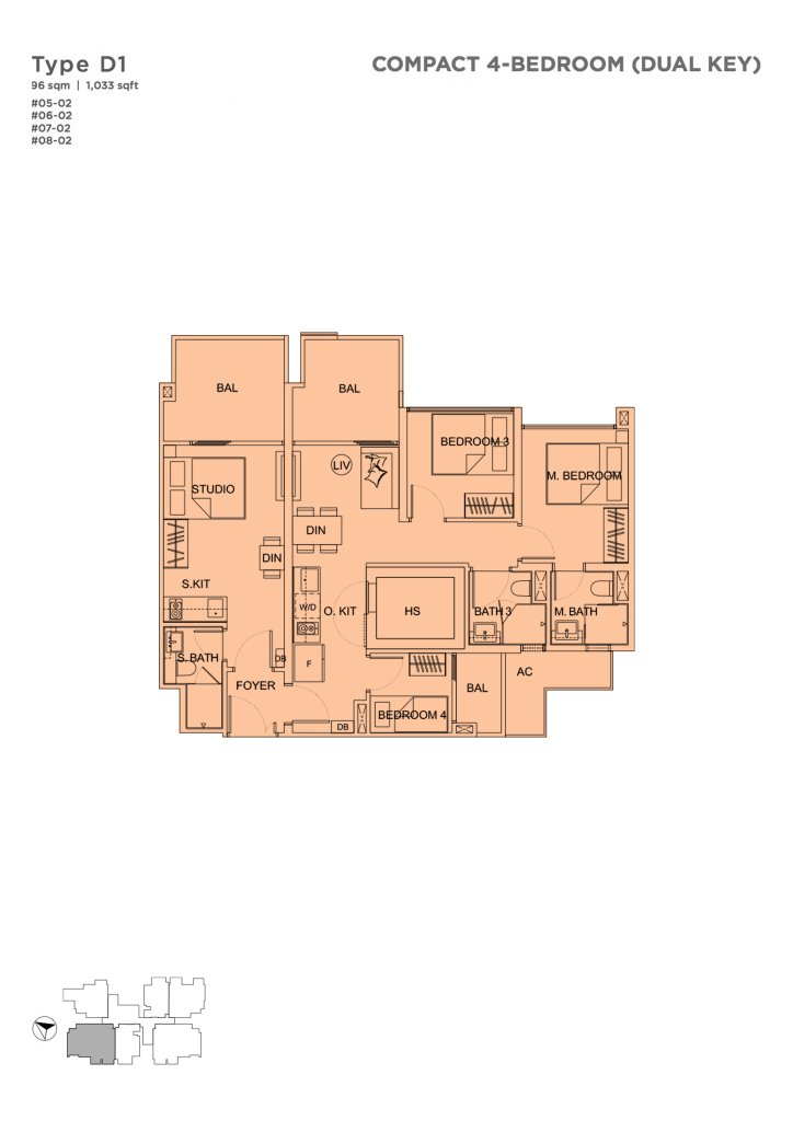 Uptown @ Farrer floor plan 1,033 sqft Type D1