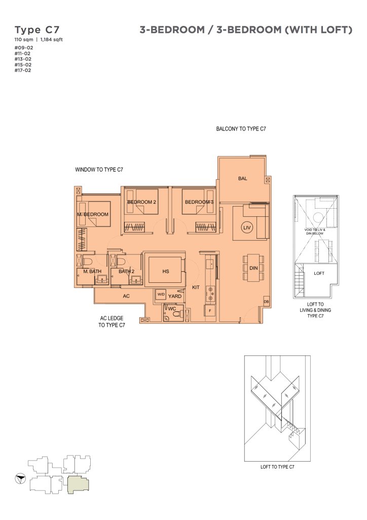Uptown @ Farrer floor plan 1,184 sqft Type C7