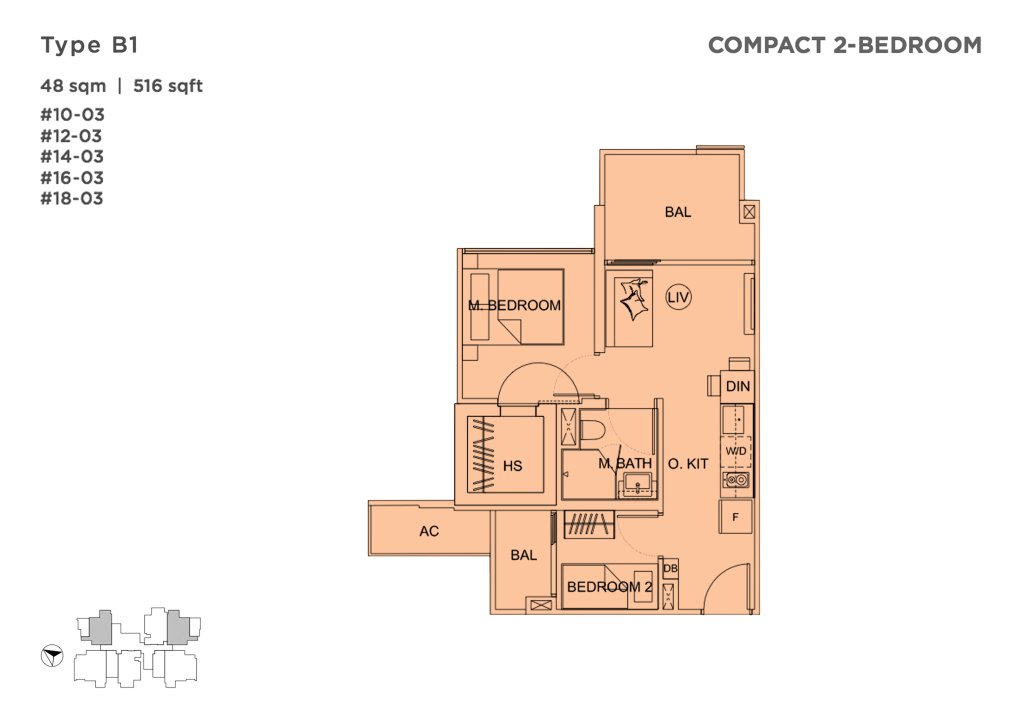 Uptown @ Farrer floor plan 517 sqft Type B1
