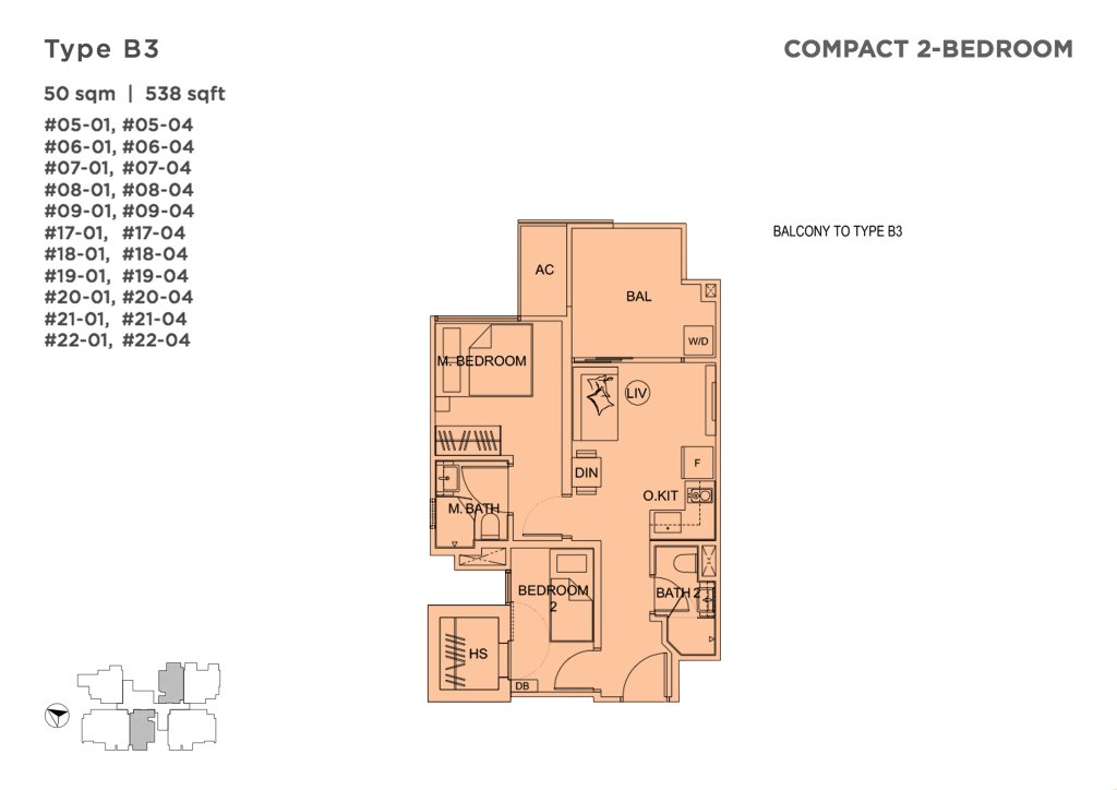 Uptown @ Farrer floor plan 538 sqft Type B3